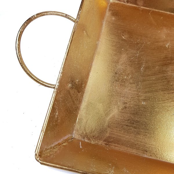 Metall-Tablett goldfarben rechteckig mit Rand und Henkel