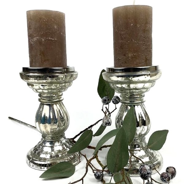 Kerzenständer Glas Bauernsilberoptik für Stumpenkerzen/Teelichter
